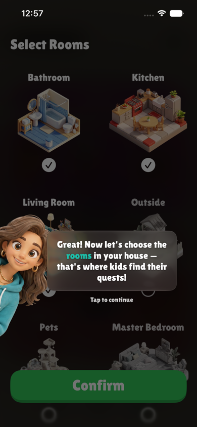 Picobello setup screen for choosing rooms