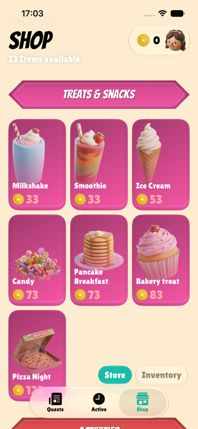Picobello rewards shop screen